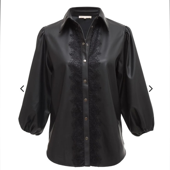 Gold Hawk Faux Leather Balloon Sleeve Shirt - Picture 2 of 6